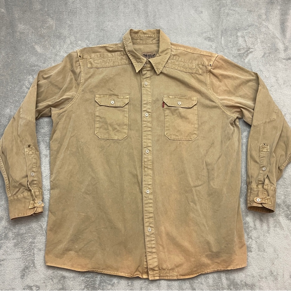 Levi's Heavy Canvas Shirt Tan Button Down Cotton Workwear Rugged Mens Size XL